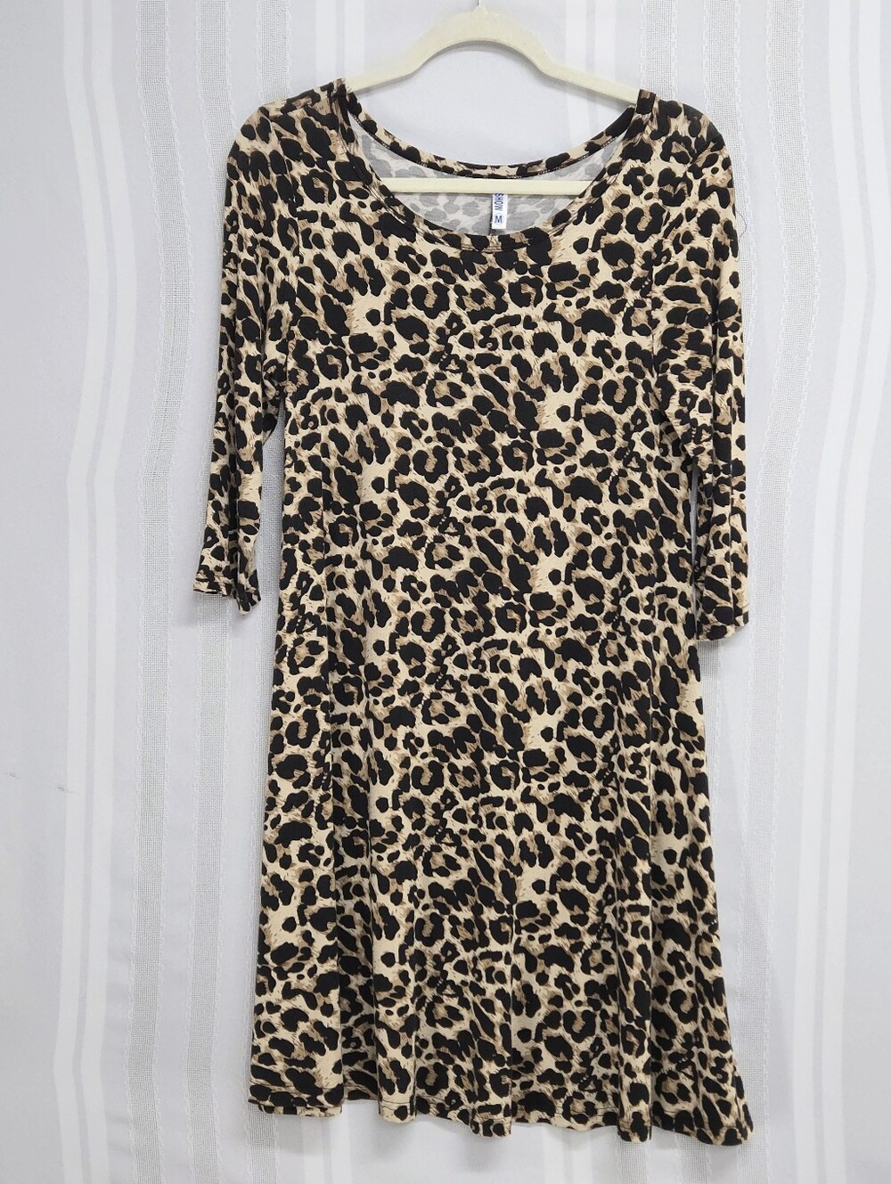 VIISHOW WOMENS ROUND NECK 3/4 SLEEVES LEOPARD PRINT DRESS SIZE MEDIUM